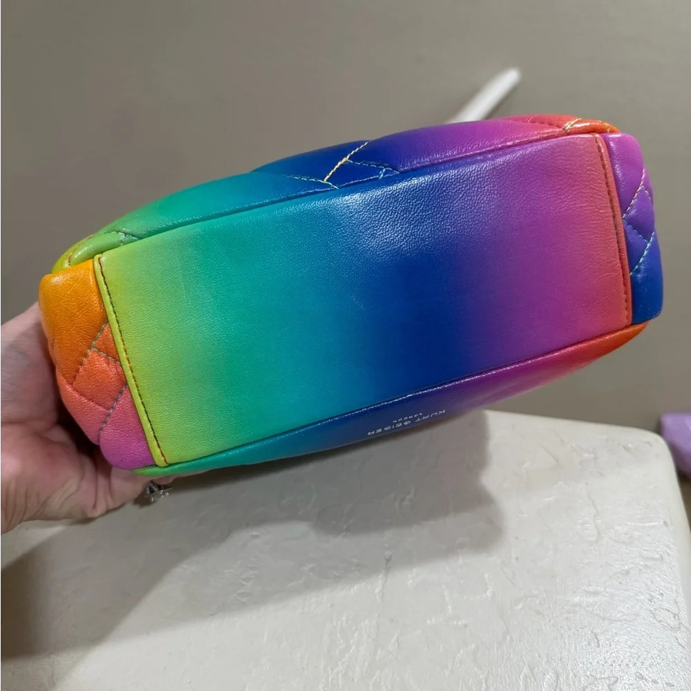 KURT GEIGER LONDON MEDIUM KENSINGTON SOFT LEATHER QUILTED RAINBOW OMBRE BAG - Picture 2 of 10